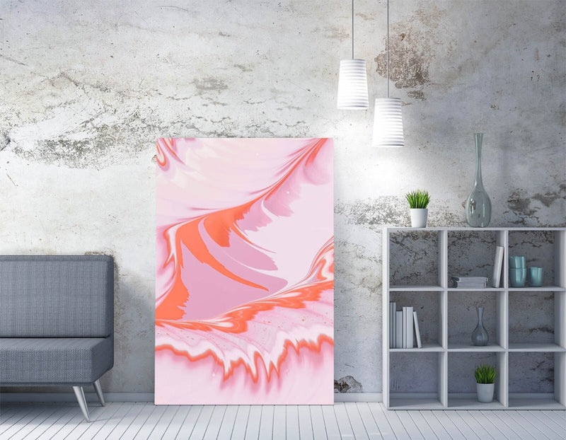 Canvas Wall Art - Pastel Pink Orange Wavy Abstract Painting on MDF Frame