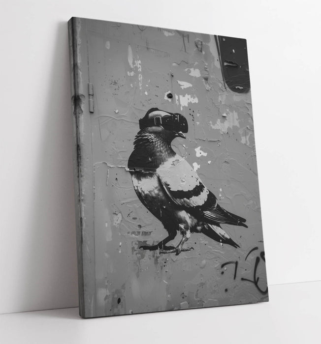 Canvas Wall Art – Pigeon Wearing VR Headset Urban Street Art Print on Archival Grade Canvas
