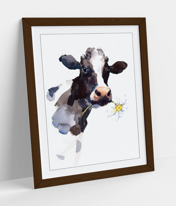 Watercolour Cow Wall Art – Framed Flower Art Print | Rustic Farmhouse Decor