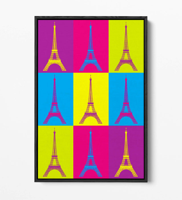 EIFFEL TOWER PARIS COLOURFUL POP ART -FLOAT EFFECT CANVAS WALL ART PRINT
