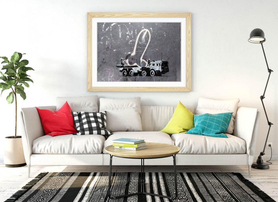 Banksy Graffiti Poster - Framed Wall Art Featuring Combat Truck, Matte Paper Print