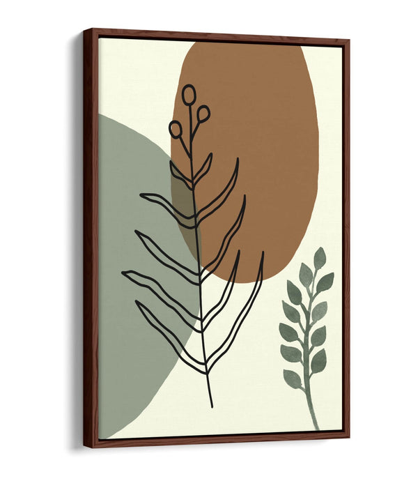 BOTANICAL BAUHAUS TRENDY MINIMALIST LEAVES -FLOAT EFFECT CANVAS WALL ART PRINT
