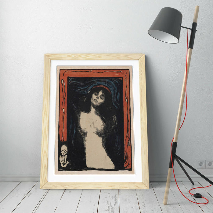 Edvard Munch Framed Poster – Madonna Art Print With Woodgrain Frame Design