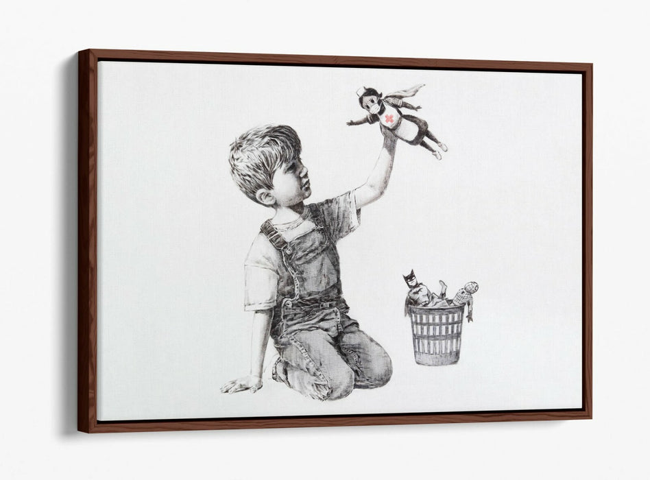 BANKSY SUPER NURSE GAME CHANGER -FLOAT EFFECT CANVAS WALL ART PIC PRINT- GREY