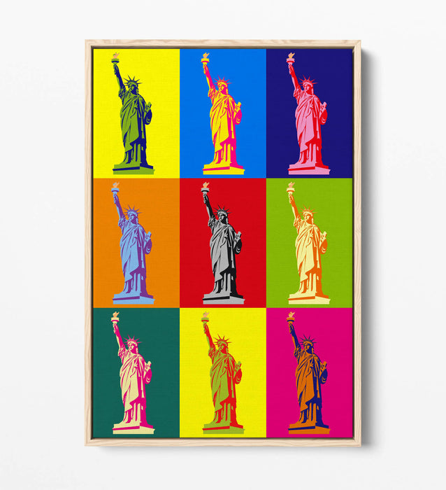 STATUE OF LIBERTY COLOURFUL POP ART -FLOAT EFFECT CANVAS WALL ART PRINT