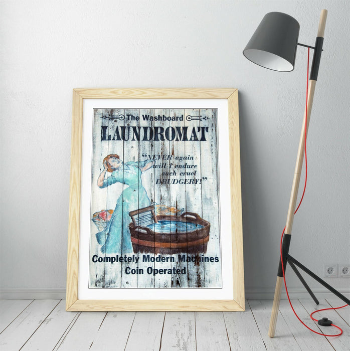 Framed Vintage Poster – Retro Advertisement Art Print With Wood Grain Frame