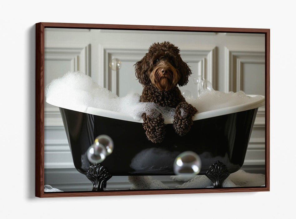 Labradoodle Canvas Art – Chocolate Dog Float Effect Print | Handmade UK