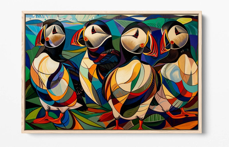 Puffins Canvas Art - Contemporary Wall Decor With Float Effect Canvas Print