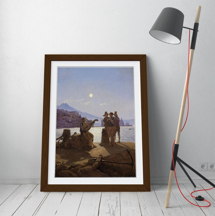 Framed Wall Art - Carl Gustav Carus Italian Fishermen Print With Woodgrain Frame