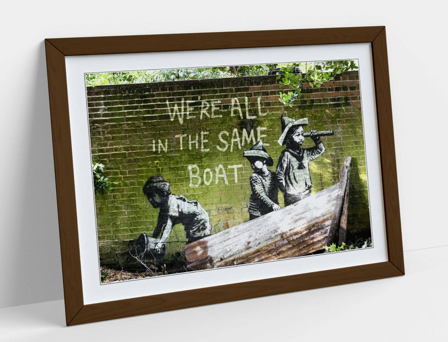 BANKSY, WE'RE ALL IN THE SAME BOAT -FRAMED WALL ART PICTURE PRINT
