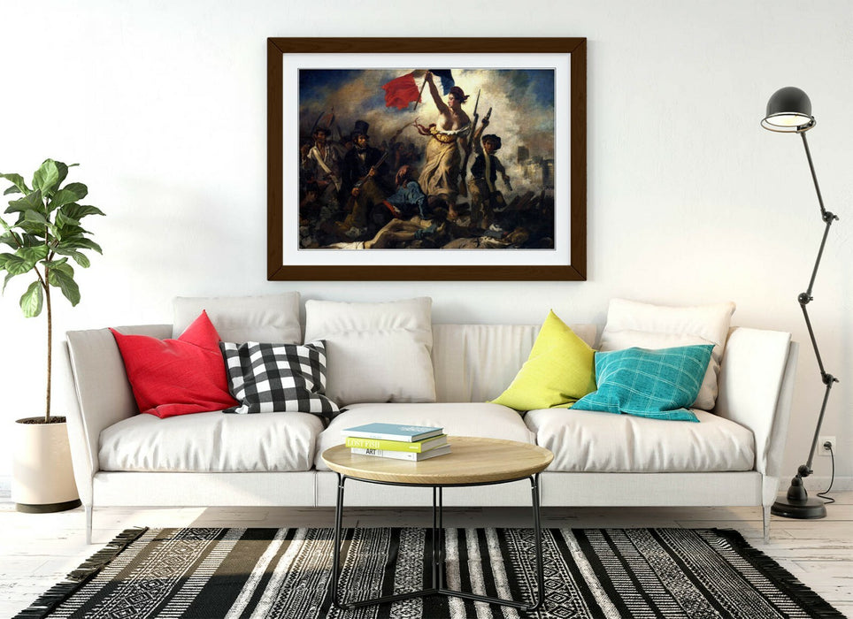 Framed Art Print - Liberty Leading The People Classic Wall Art Poster With Wood Grain Frame