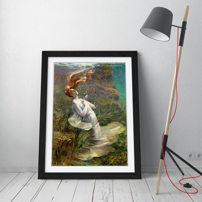 Framed Wall Art Poster - Ophelia Painting Print | Handmade UK Art, Woodgrain Frame Finish