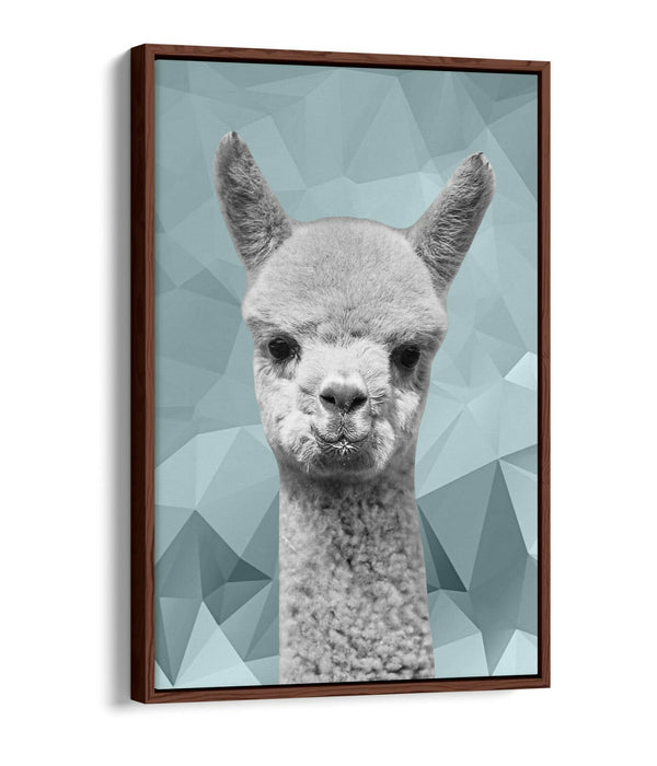 ALPACA DUCK EGG BLUE GEO -FLOAT EFFECT CANVAS WALL ART PIC PRINT- BLACK & WHITE