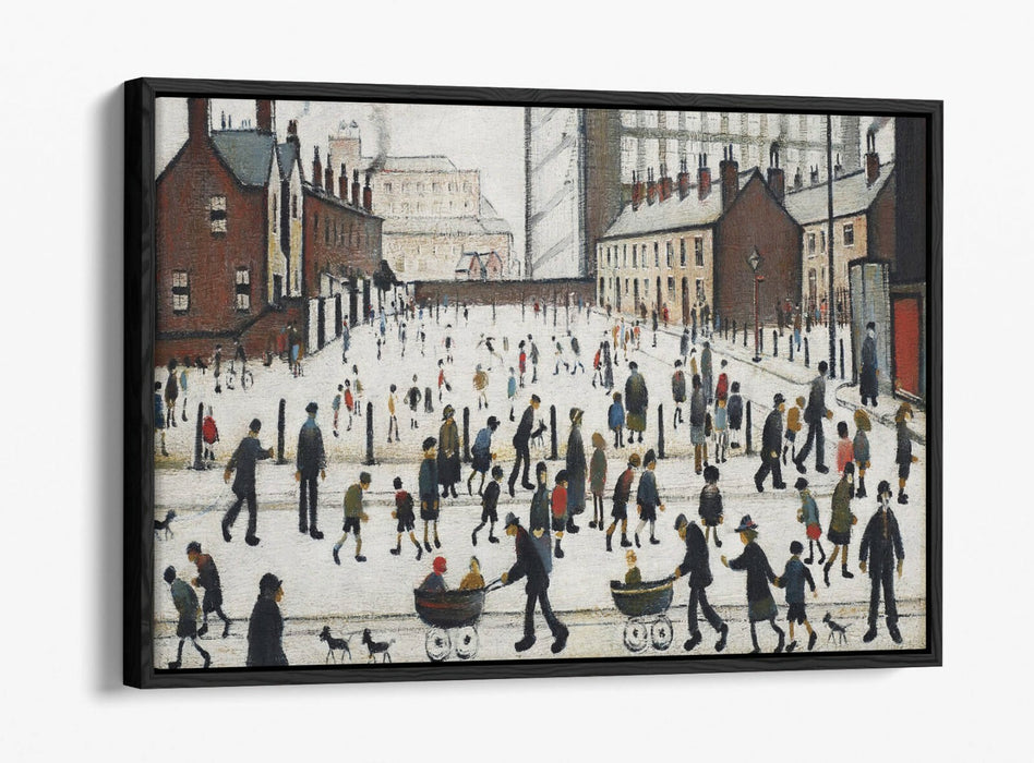 LS LOWRY WINTER IN PENDLEBURY -FLOAT EFFECT CANVAS WALL ART PIC PRINT- GREY