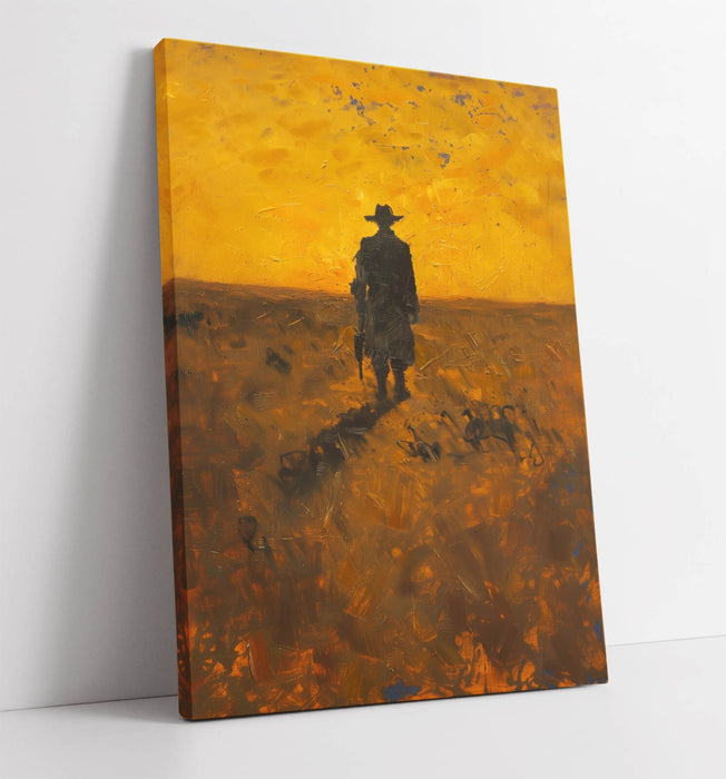 Canvas Wall Art - Wandering Cowboy Sunset Landscape Print | Handmade UK Decor
