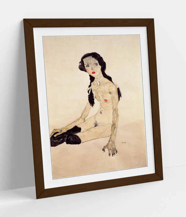 Framed Art Poster Featuring Egon Schiele Sitting Girl | UK Handmade Frame Decor