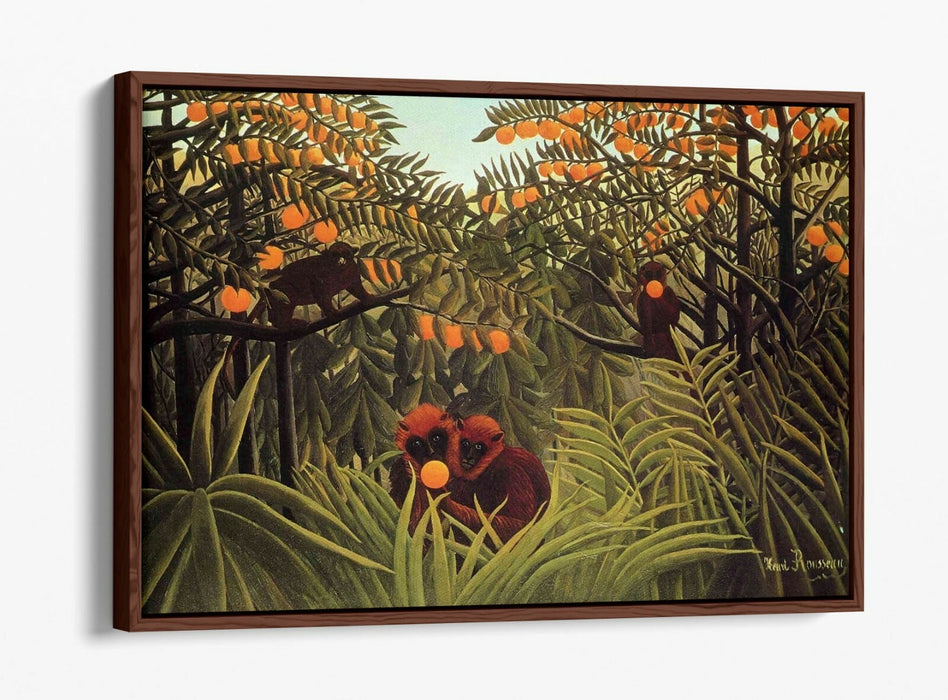 Canvas Wall Art - Apes In Orange Grove Print | Float Effect Canvas Print UK