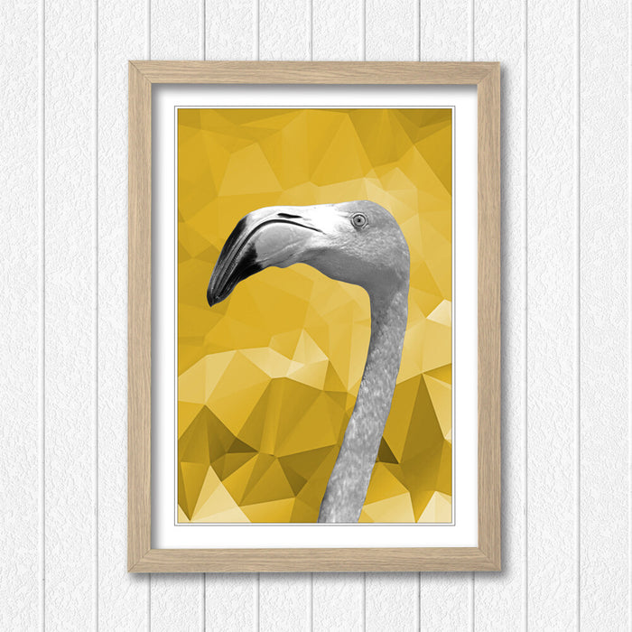 Framed Poster Wall Art – Flamingo Black White Yellow Mustard Geometric Print