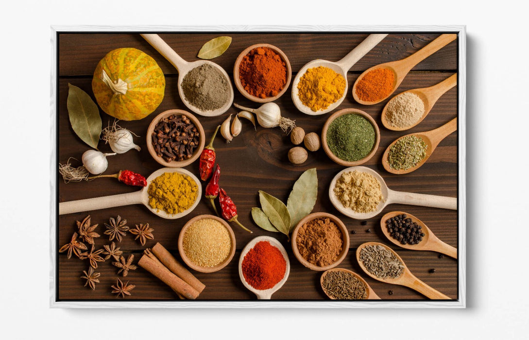 Canvas Wall Art - Herbs And Spices Wooden Spoon Print | Kitchen Wall Decor, Ready To Hang