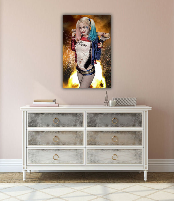 Harley Quinn Canvas Art - Suicide Squad Explosion Art Print | Premium Varnish Finish