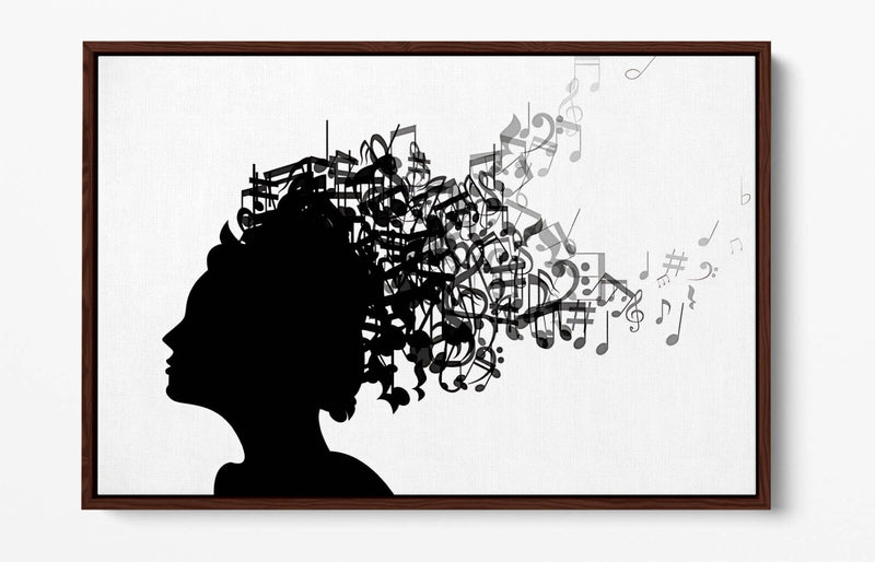 Canvas Art Print - Float Effect Canvas With Woman Silhouette & Music Notes Artwork