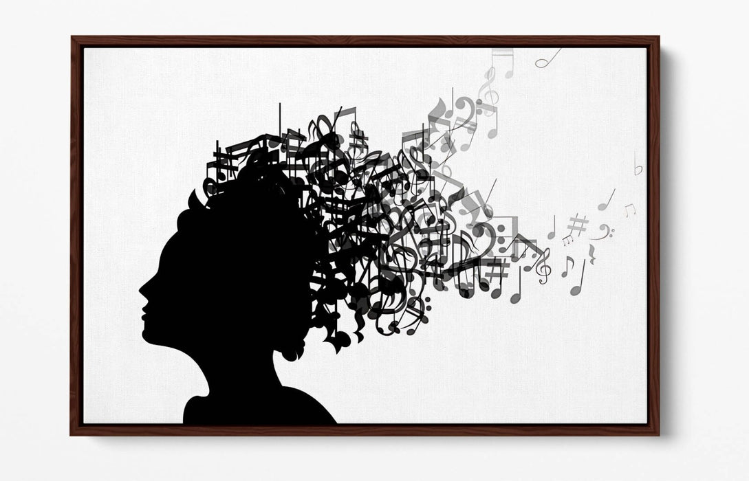 Canvas Art Print - Float Effect Canvas With Woman Silhouette & Music Notes Artwork