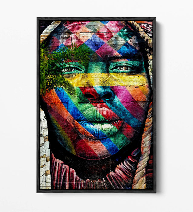 BEAUTIFUL BLACK WOMAN RAINBOW GRAFFITI -FLOAT EFFECT CANVAS WALL ART PIC PRINT-