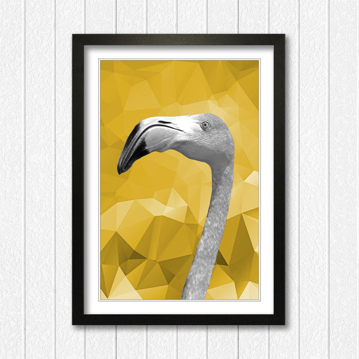 Framed Poster Wall Art – Flamingo Black White Yellow Mustard Geometric Print