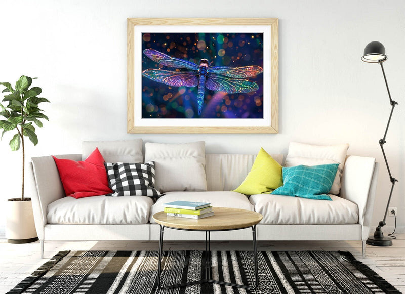 Framed Wall Art – Multi Colour Blue Dragonfly Print | Contemporary Decor Poster
