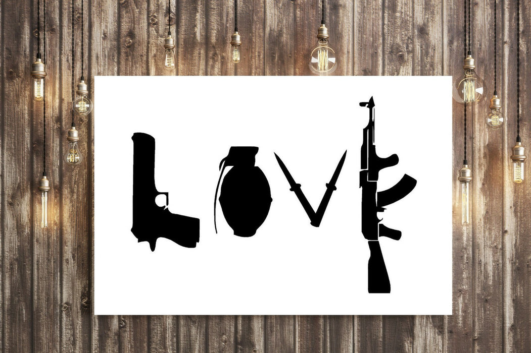 BANKSY LOVE WEAPONS GUNS GRAFFITI CANVAS WALL ART PRINT ARTWORK DEEP FRAMED