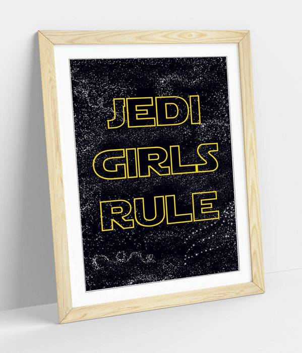 "JEDI GIRLS RULE" STAR WARS STYLE QUOTE KIDS ROOM -FRAMED WALL ART PICTURE PRINT