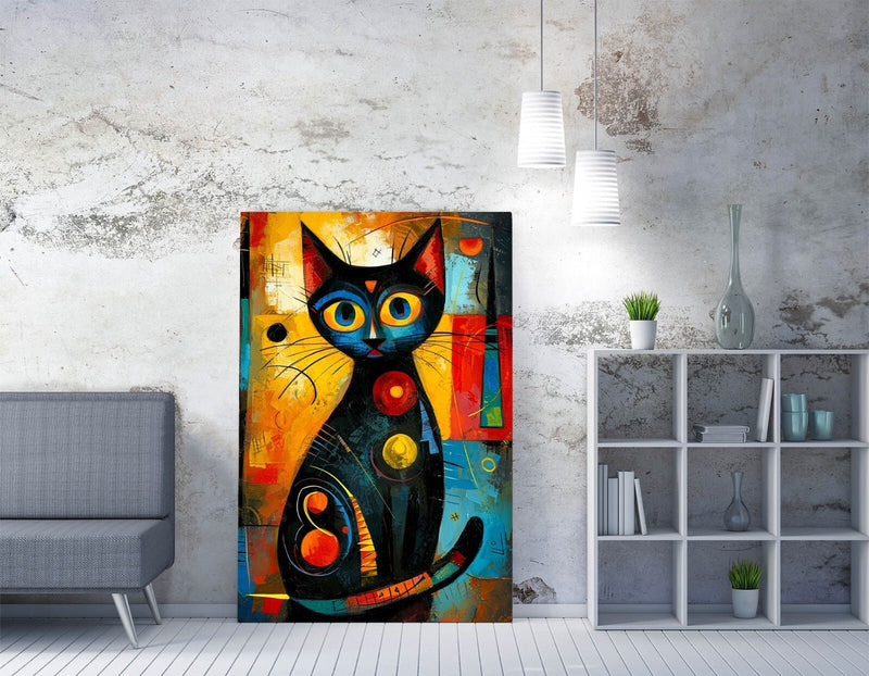 Black Cat Canvas Art - Abstract Wall Art