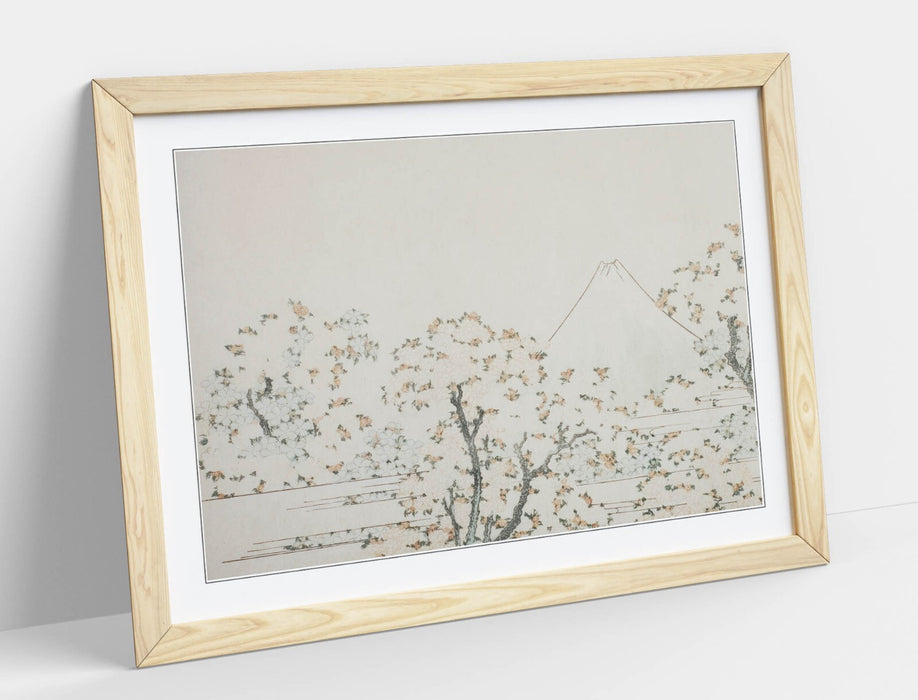 Framed Art Poster - Mount Fuji Cherry Blossom Wall Art Print With Wood Grain Frame