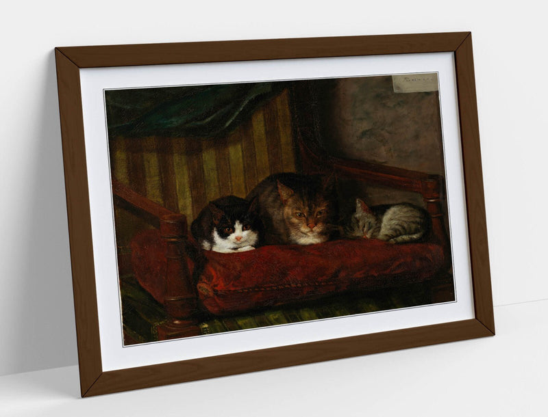 Cute Cat Wall Art – 'Adolf von Becker, Cat with Kittens' Framed Wall Art Poster Paper Print Cats & Kittens – Handmade Decor