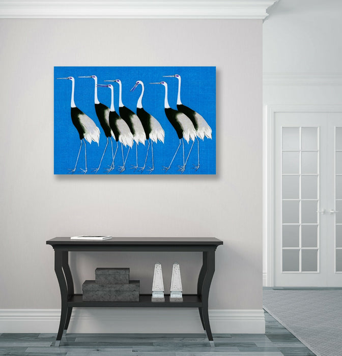 BLUE CANVAS WALL ART PRINT PICTURE ARTWORK ORIENTAL CRANES  HAPPINESS JAPANESE