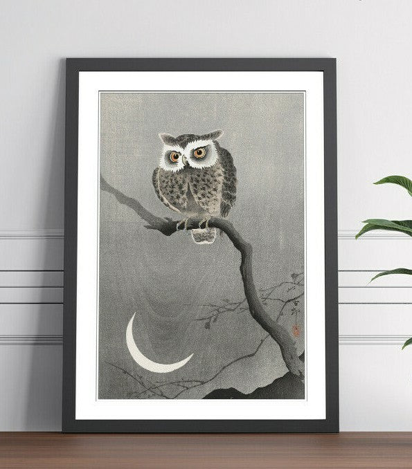 Cool Owl Wall Art – Handmade UK Framed Japanese Wall Decor With Natural Wood Frame