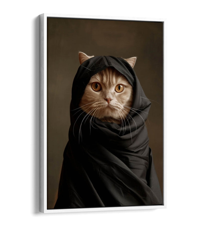 Canvas Art Print - Cute Cat in Black Cloak | Contemporary Wall Art, Float Effect Canvas