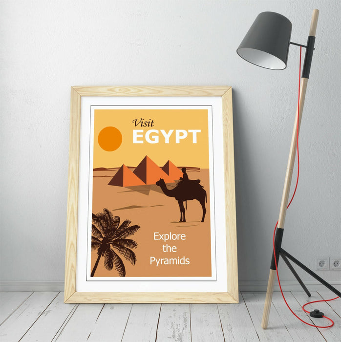 VINTAGE RETRO VISIT EGYPT TRAVEL POSTER, PYRAMIDS -FRAMED WALL ART PICTURE PRINT