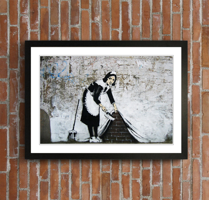 Banksy Framed Poster – Urban Street Art Print With Woodgrain Frame