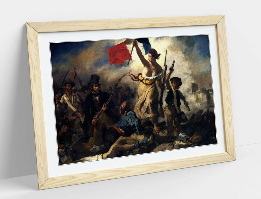 Framed Art Print - Liberty Leading The People Classic Wall Art Poster With Wood Grain Frame