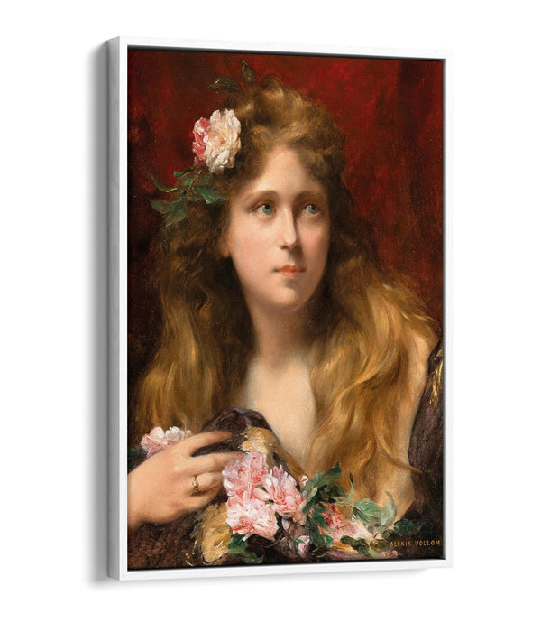 Float Effect Canvas Art – Young Lady With Roses | Premium Varnish Finish