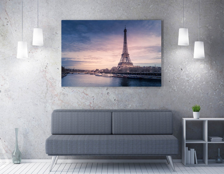 Paris Canvas Wall Art – Eiffel Tower Print | River Landscape Artwork Decor
