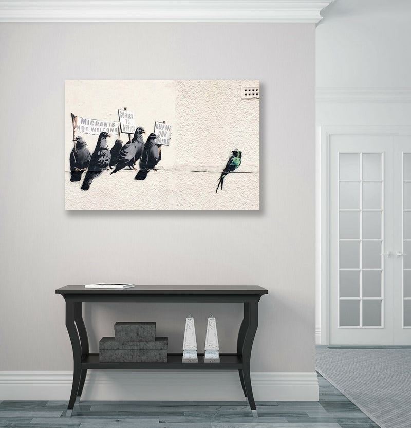 Banksy Canvas Art - Xenophobic Pigeons Print | Handmade UK Canvas Wall Art