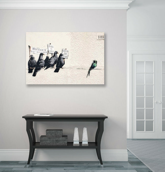 BANKSY CANVAS STREET WALL ART PRINT ARTWORK - Racist Xenophobic Pigeons