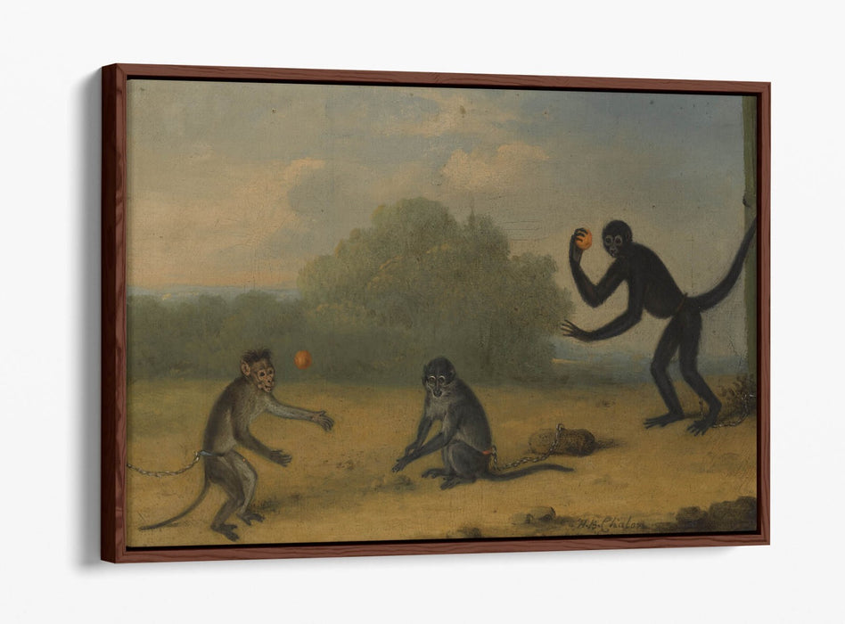 HENRY BERNARD CHALON, THREE MONKEYS AT PLAY -FLOAT EFFECT CANVAS WALL ART PRINT
