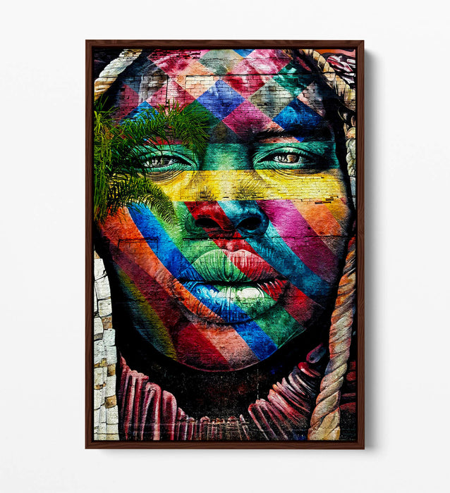 BEAUTIFUL BLACK WOMAN RAINBOW GRAFFITI -FLOAT EFFECT CANVAS WALL ART PIC PRINT-