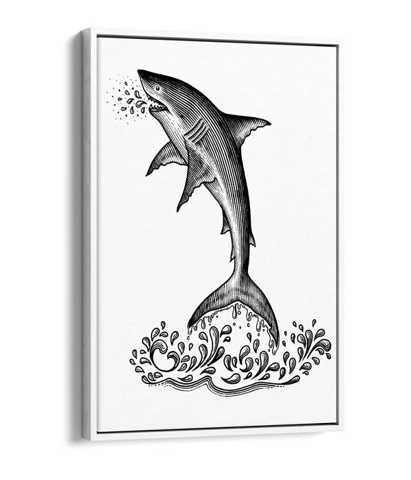 Shark Canvas Wall Art - Float Effect Ocean Animal Print On MDF Frame