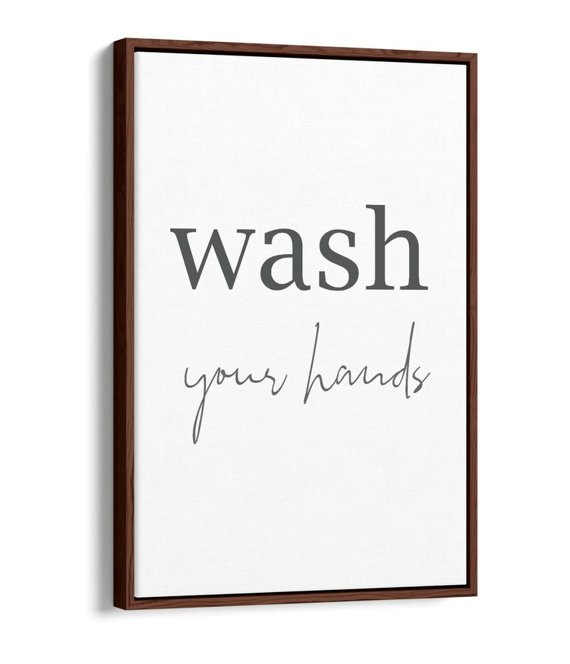 Canvas Wall Art – Wash Your Hands Sign | Handmade Bathroom Wall Decor, Float Effect Frame