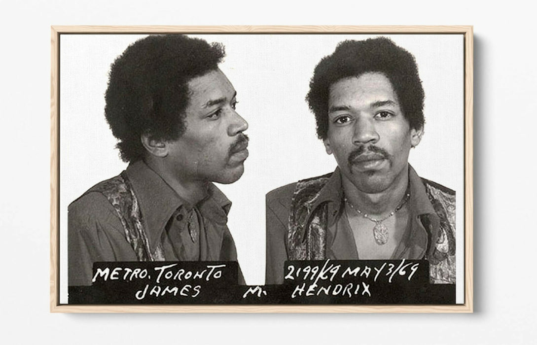 JIMI HENDRIX MUGSHOT 1 -FLOAT EFFECT CANVAS WALL ART PIC PRINT- BLACK & WHITE