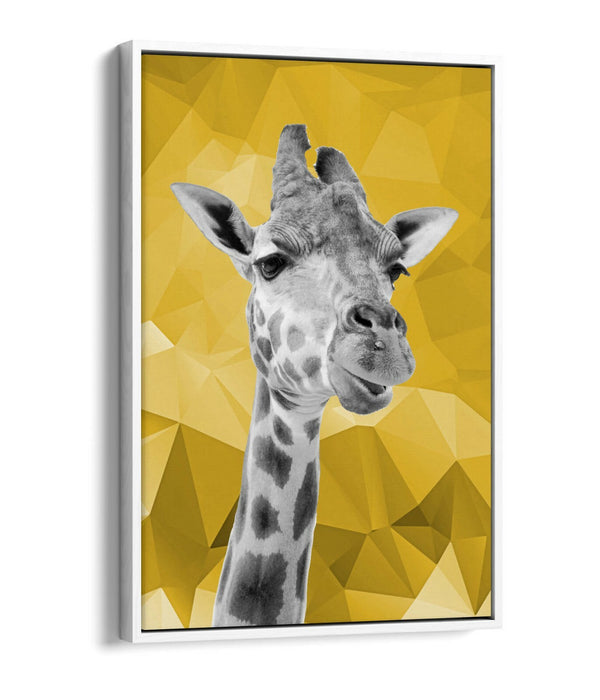 MUSTARD GEO GIRAFFE -FLOAT EFFECT CANVAS WALL ART PIC PRINT- BLACK & WHITE